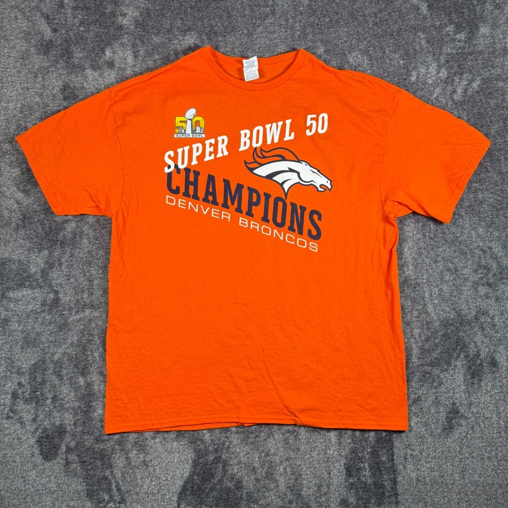 Denver Broncos Super Bowl 50 Champions Roster T-Shirt Orange Mens 2XL Delta